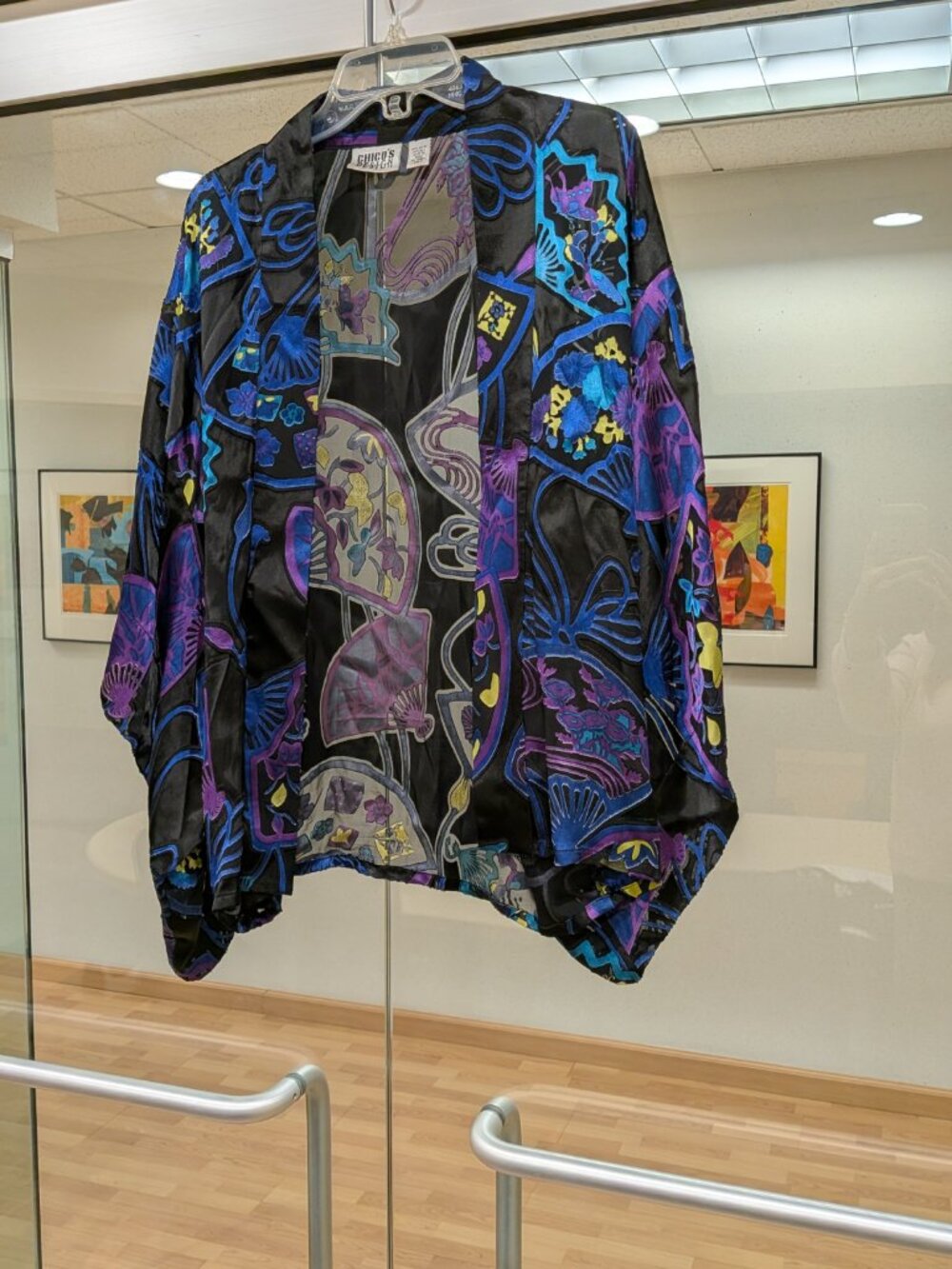 Chicos Design Vintage Silk Blend Burnout Kimono Jacket Fan Floral Black Size 0